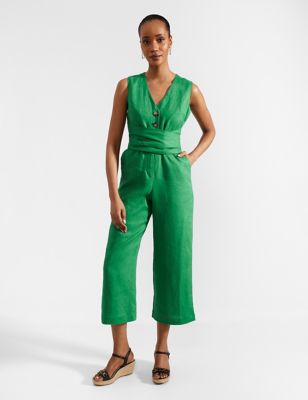 Hobbs Women's Pure Linen Sleeveless Cropped Jumpsuit - 18 - Green, Green
