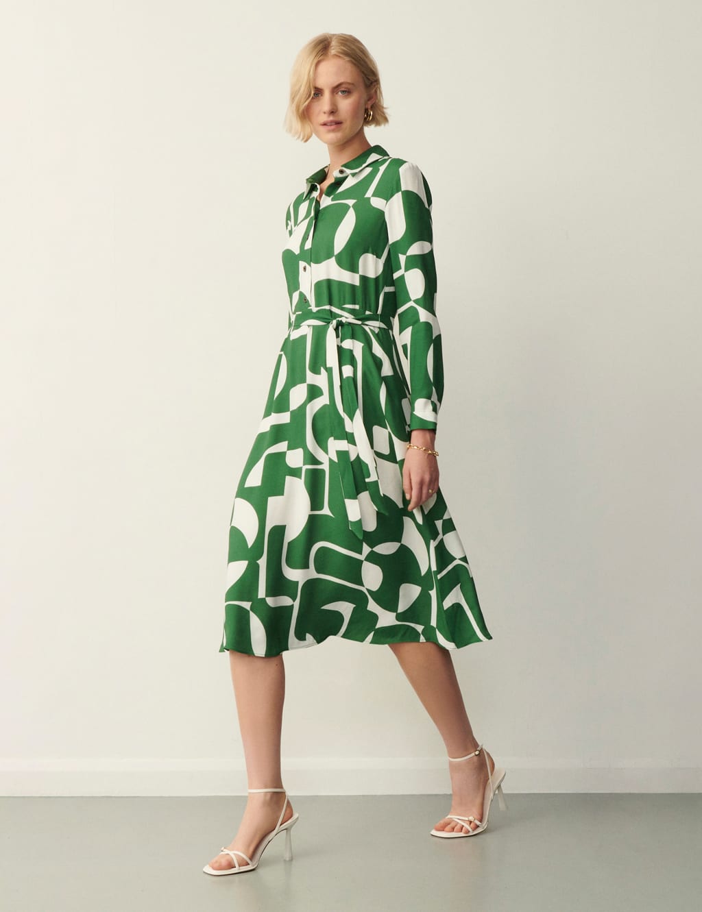Geometric Tie Waist Midi Shirt Dress image 1