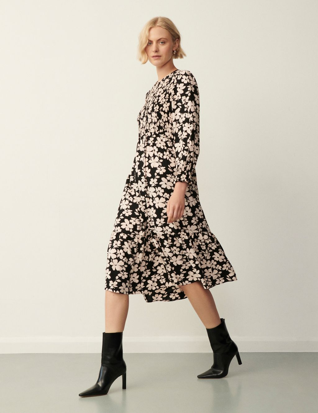Floral Round Neck Midi Tiered Dress image 2