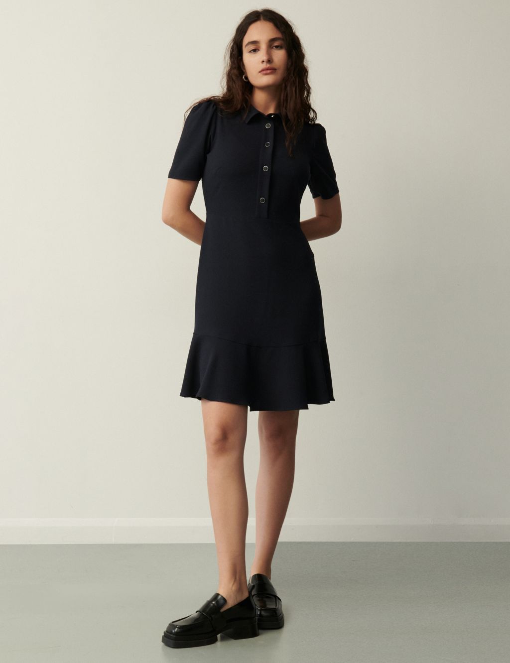 Button Front Mini Tiered Shirt Dress image 1