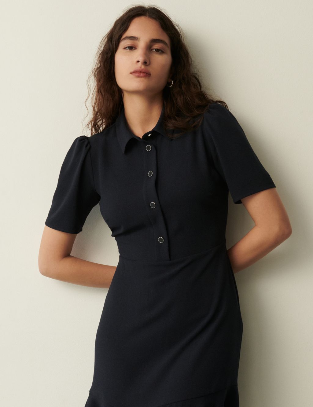 Button Front Mini Tiered Shirt Dress image 2