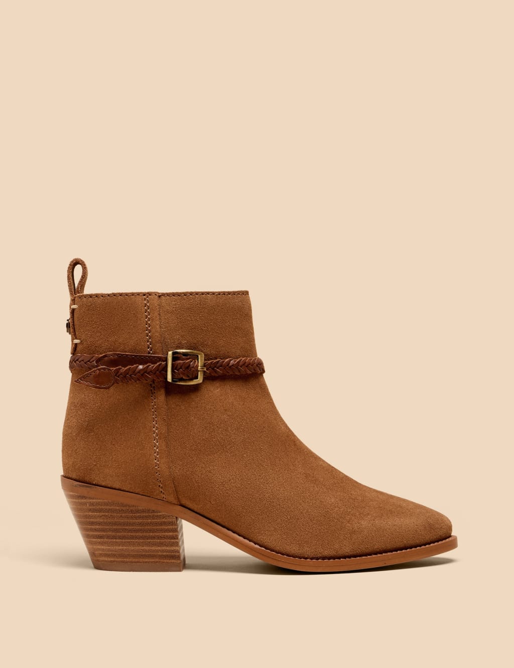 Suede Buckle Block Heel Ankle Boots