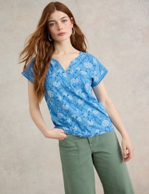 White Stuff Women's Pure Cotton Printed T-Shirt - 6 - Blue Mix, Blue Mix
