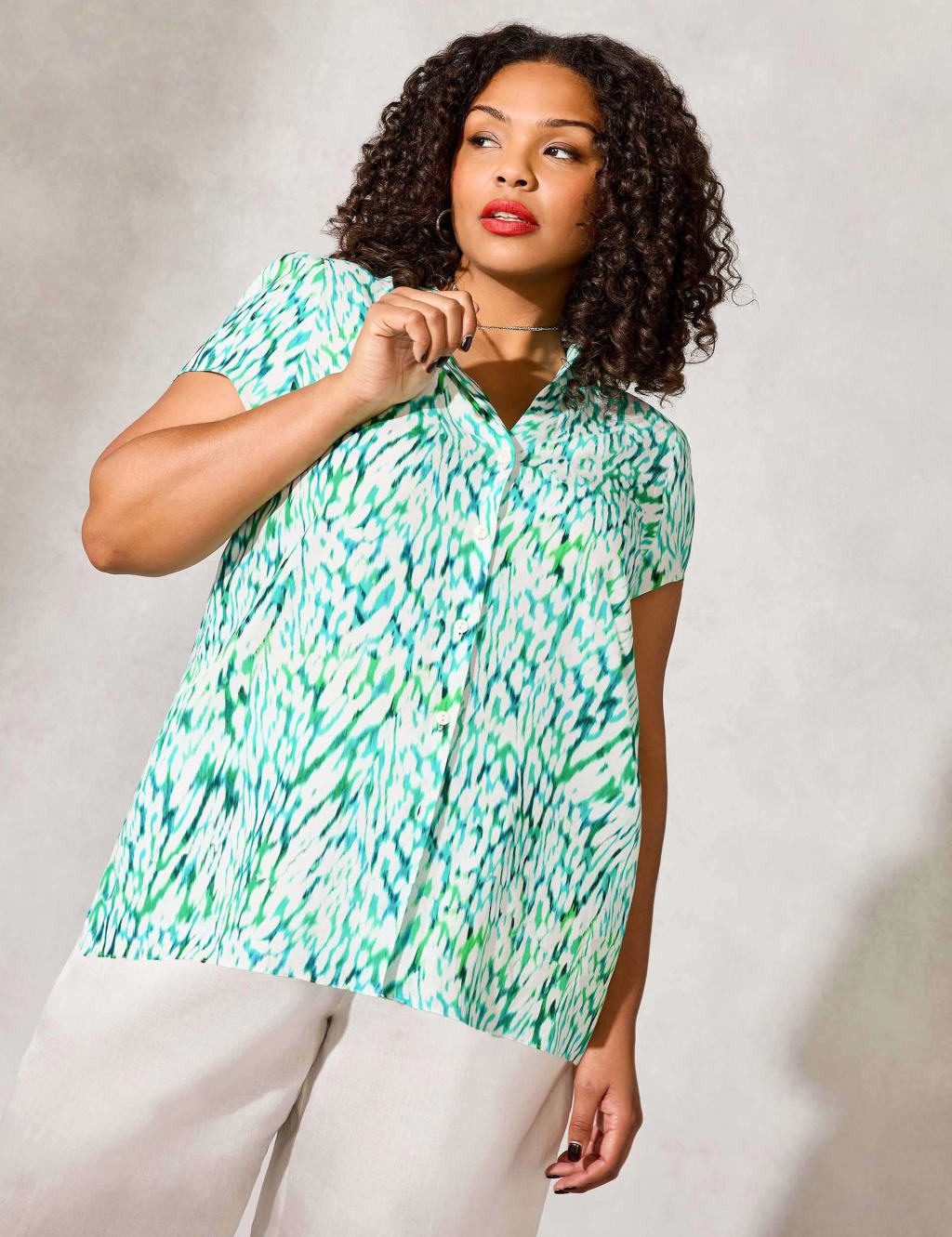 Animal Print Collared Relaxed Shirt image 1
