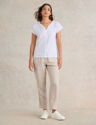 White Stuff Women's Pure Cotton Embroidered V-Neck T-Shirt - 6REG, White