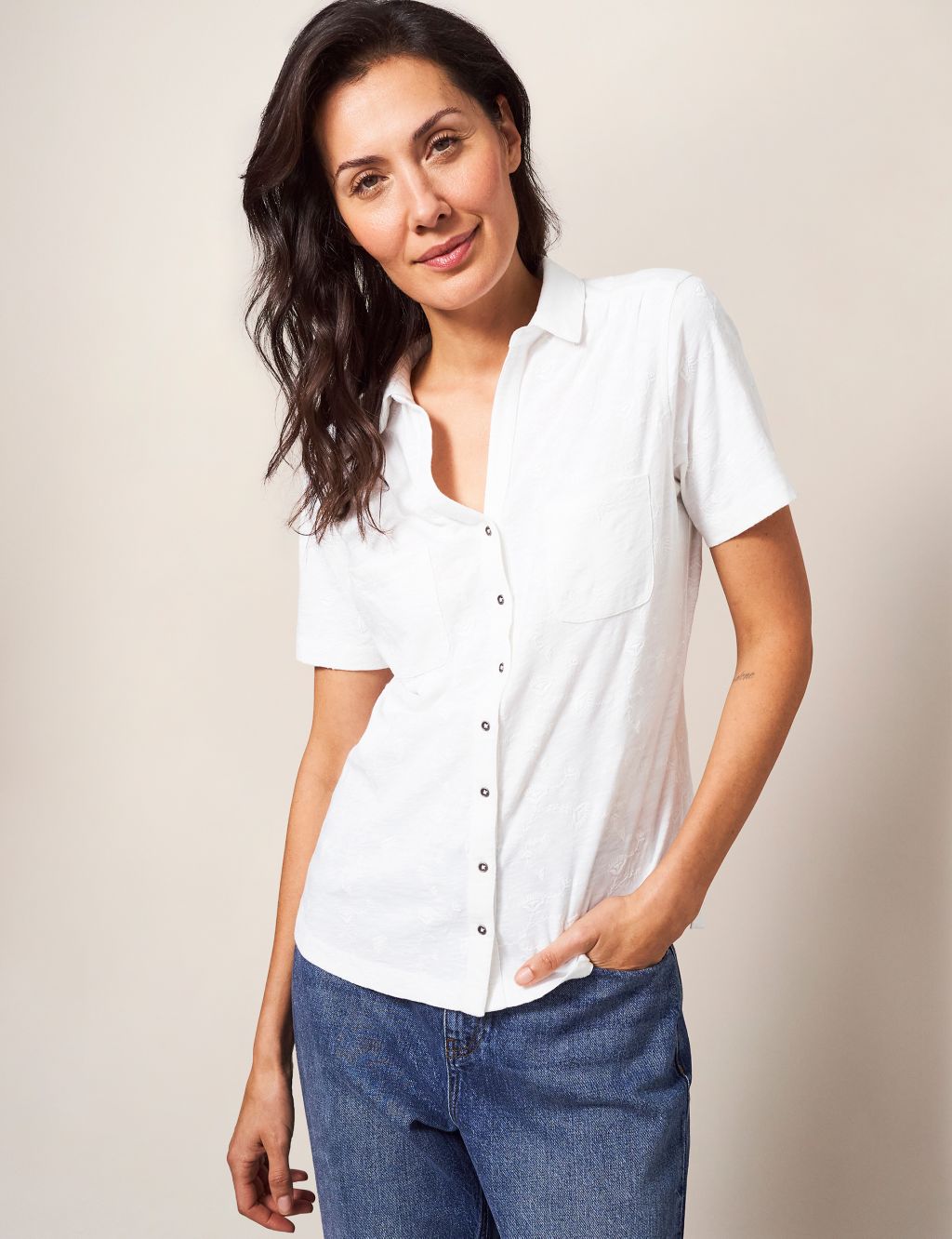 Pure Cotton Embroidered Collared Shirt image 3