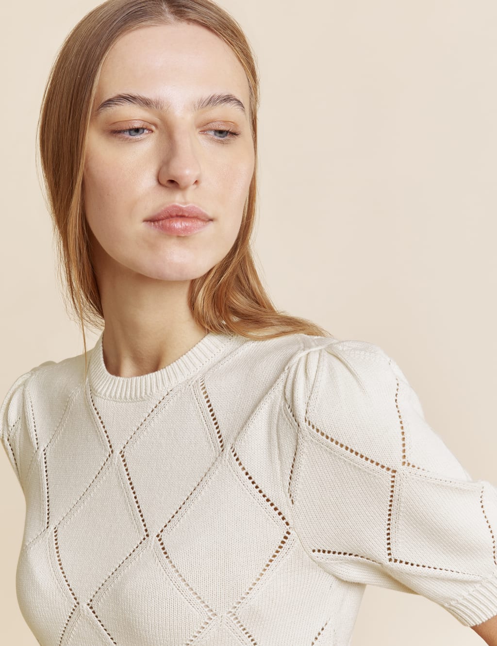 Pure Cotton Pointelle Short Sleeve Jumper image 3