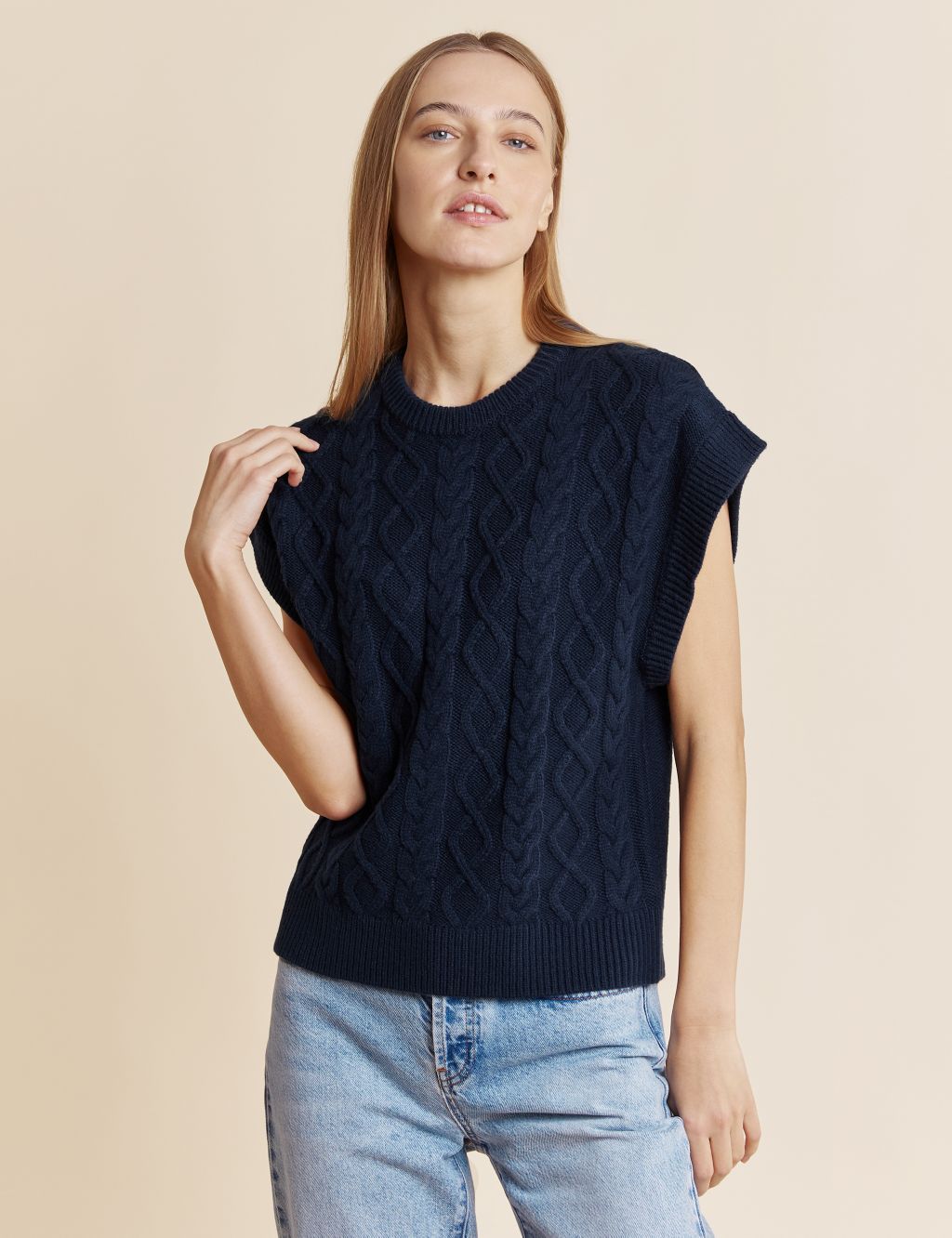 Cable Knit Sleeveless Jumper with Wool image 1