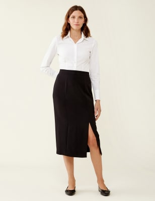 Pure Cotton Belted Midi Pencil Skirt