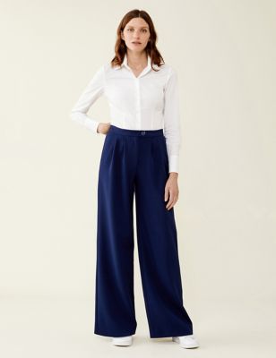 Finery London Women's High Waisted Wide Leg Trousers - 20 - Navy, Navy