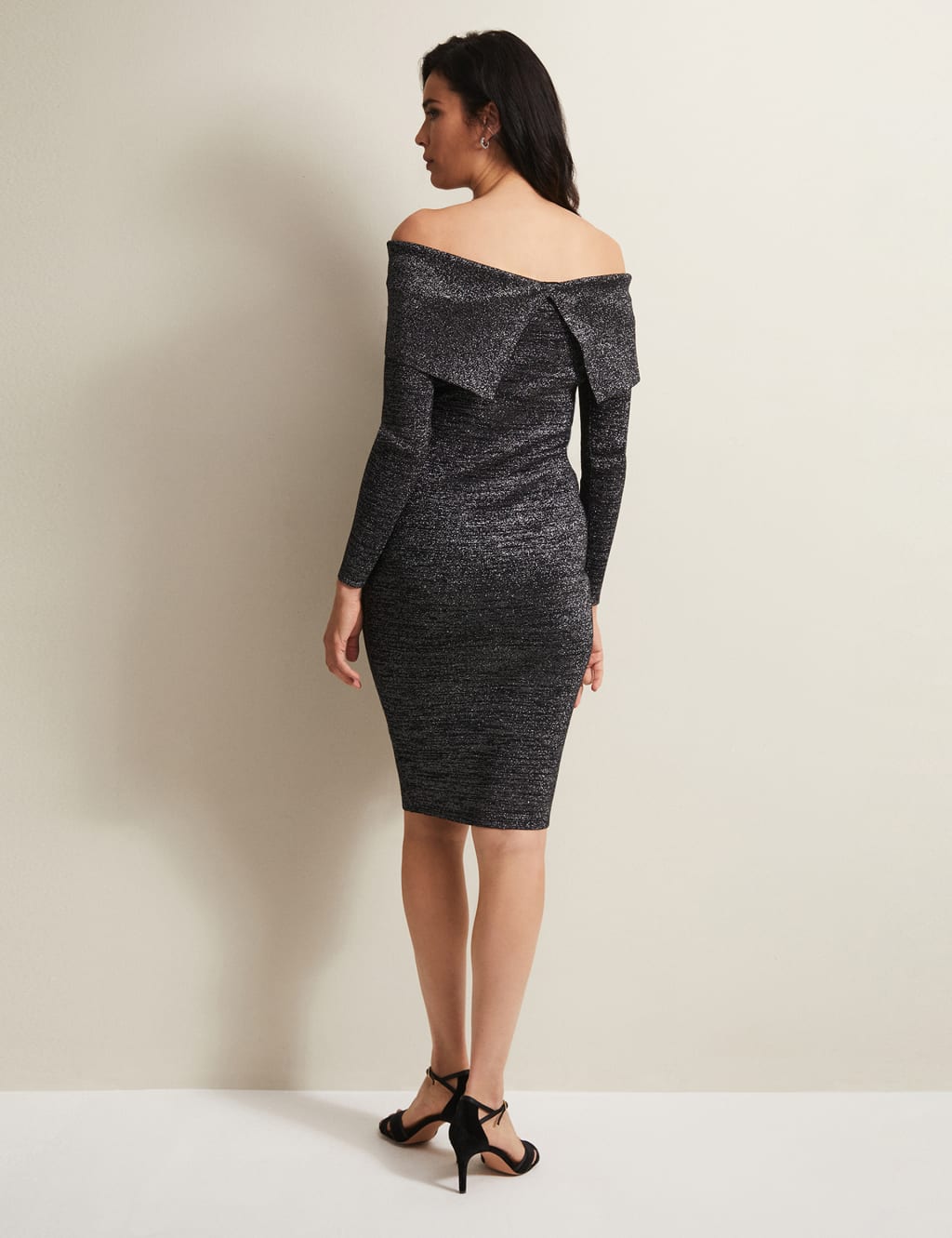 Knitted Sparkly Bardot Knee Length Dress image 3