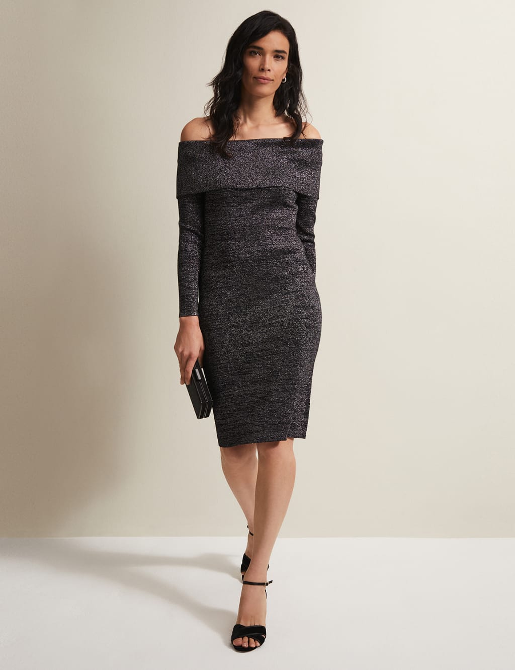 Knitted Sparkly Bardot Knee Length Dress image 4