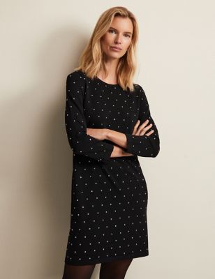 Phase Eight Womens Embellished Knitted Mini Shift Dress - 10 - Black, Black