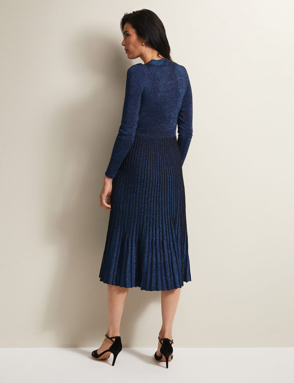 Sparkly Knitted V-Neck Pleated Midi Dress image 3