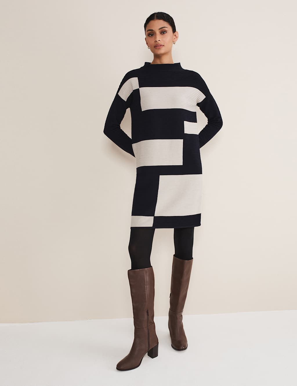 Colour Block Funnel Neck Jumper Dress image 1