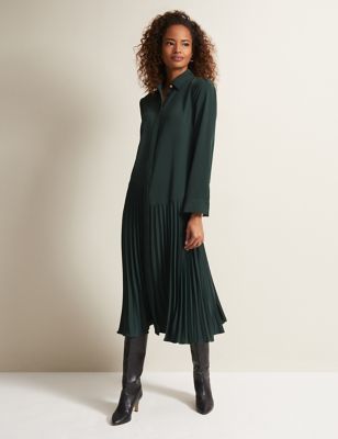 Phase Eight Womens Pleated Midi Shirt Dress - 8 - Dark Green, Dark Green