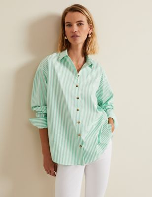 Phase Eight Women's Cotton Rich Striped Shirt - 8 - Green, Green