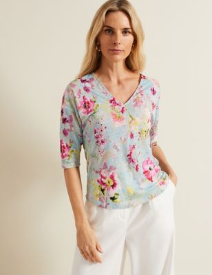 Phase Eight Womens Pure Linen Floral Top - 8 - Multi, Multi