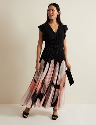 Phase Eight Womens Printed V-Neck Maxi Waisted Dress - 8 - Multi, Multi