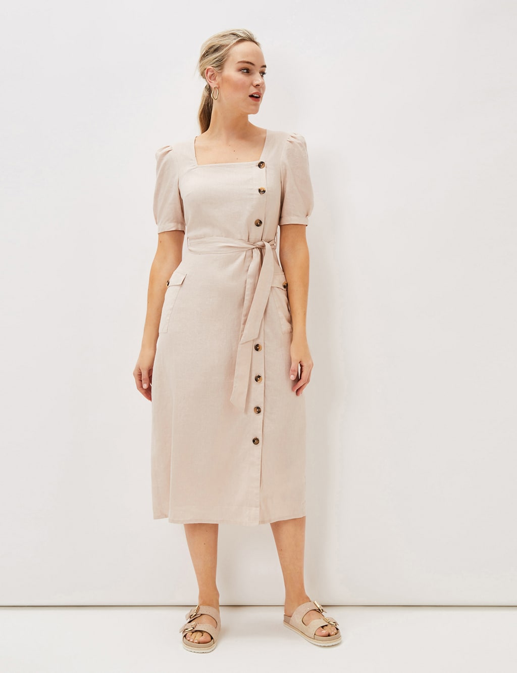 Pure Linen Square Neck Shift Dress image 1