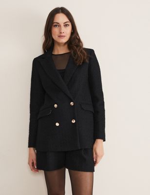 Phase Eight Womens Textured Double Breasted Blazer - 8 - Black, Black