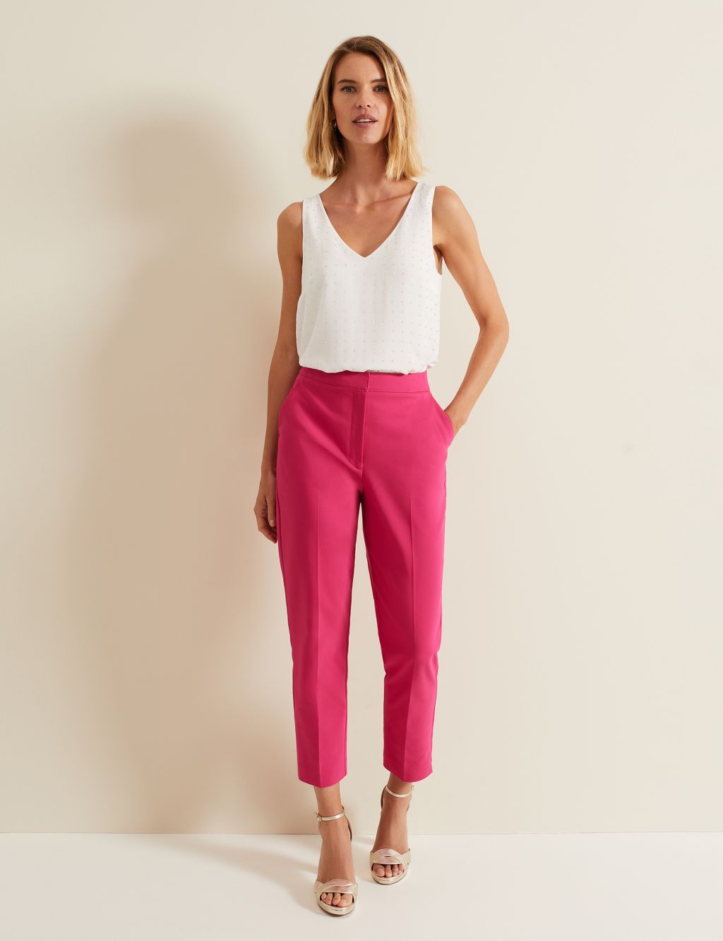 Cotton Blend Tapered Cropped Trousers