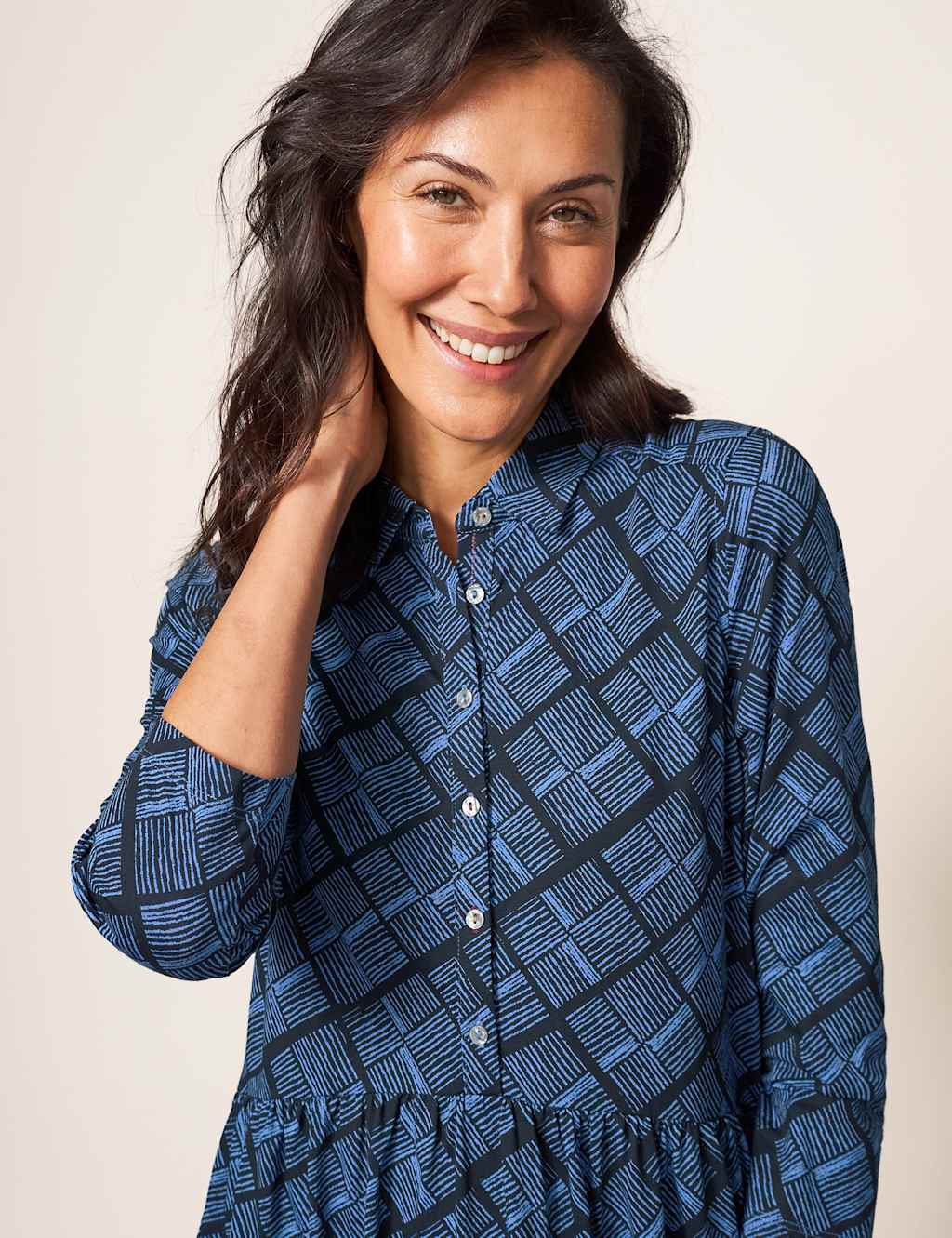 Jersey Checked Relaxed Shirt Dress image 3