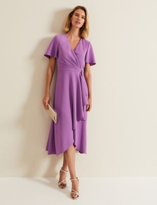 Phase Eight Womens V-Neck Midi Wrap Dress - 16 - Purple, Purple