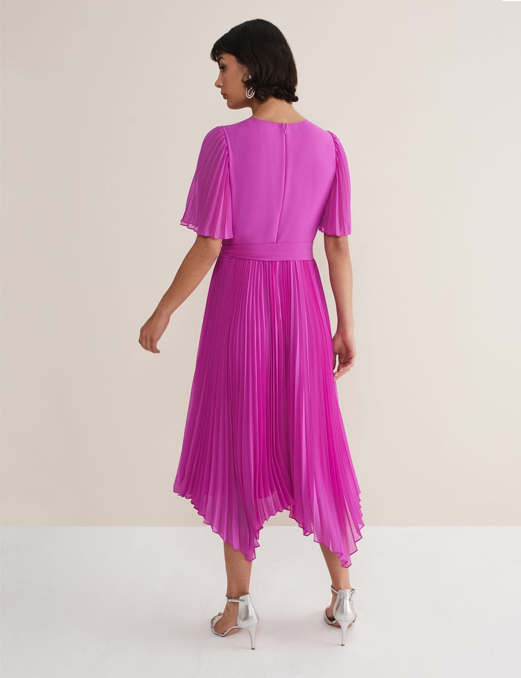 V-Neck Pleated Midi Wrap Dress image 3