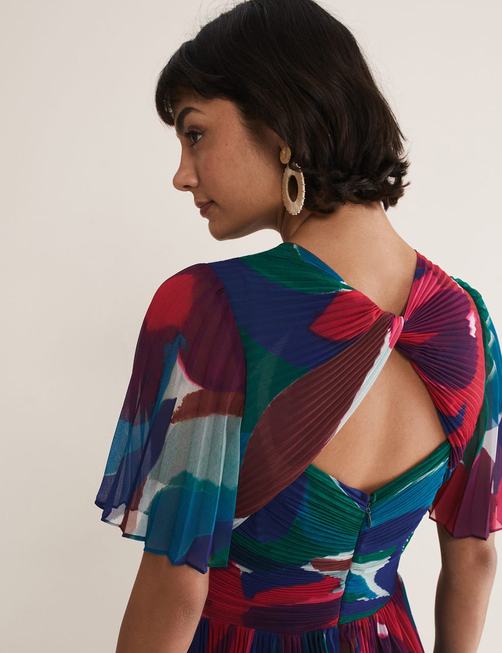 Printed V-Neck Pleated Maxi Column Dress image 6