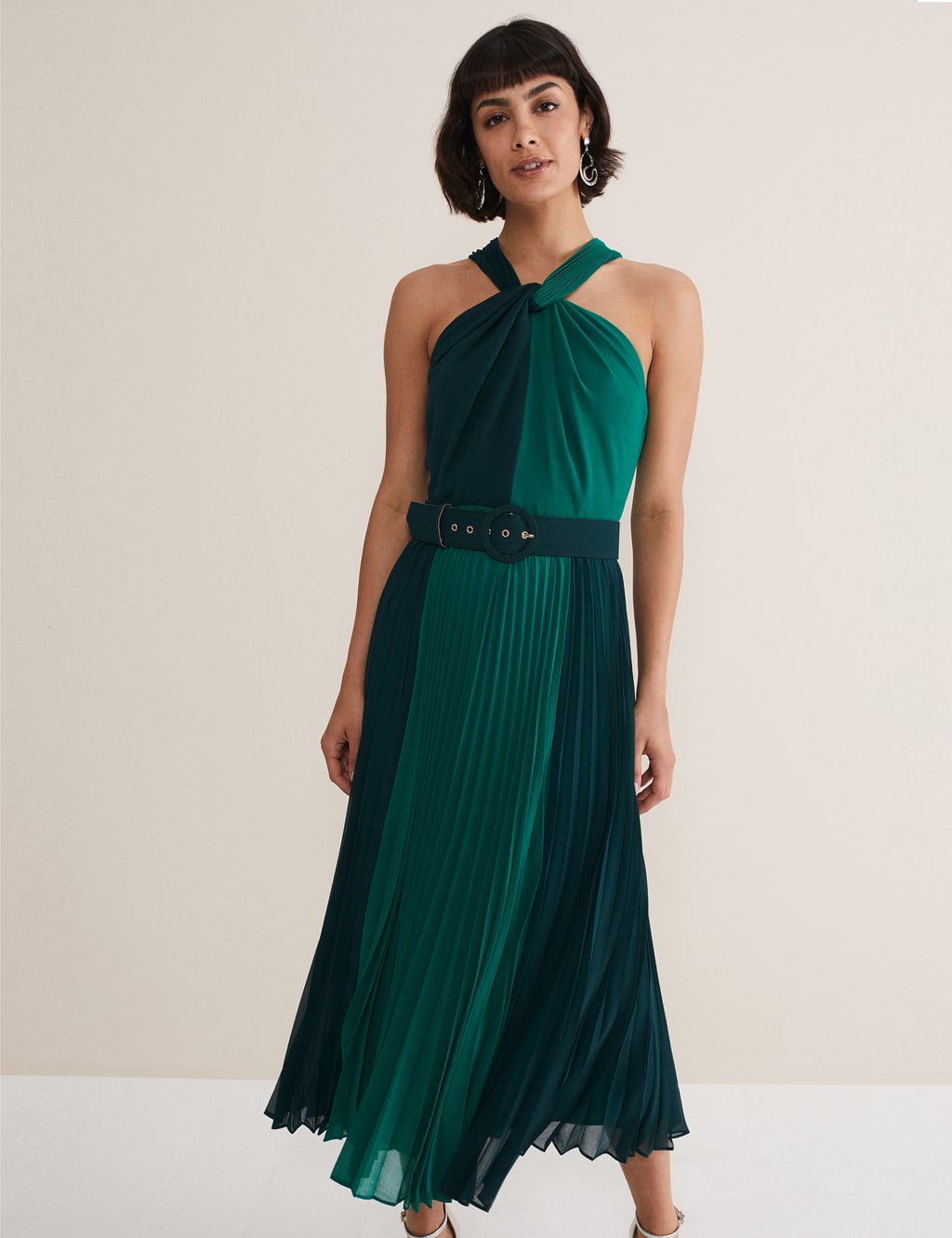 Colour Block Pleated Midi Waisted Dress image 4
