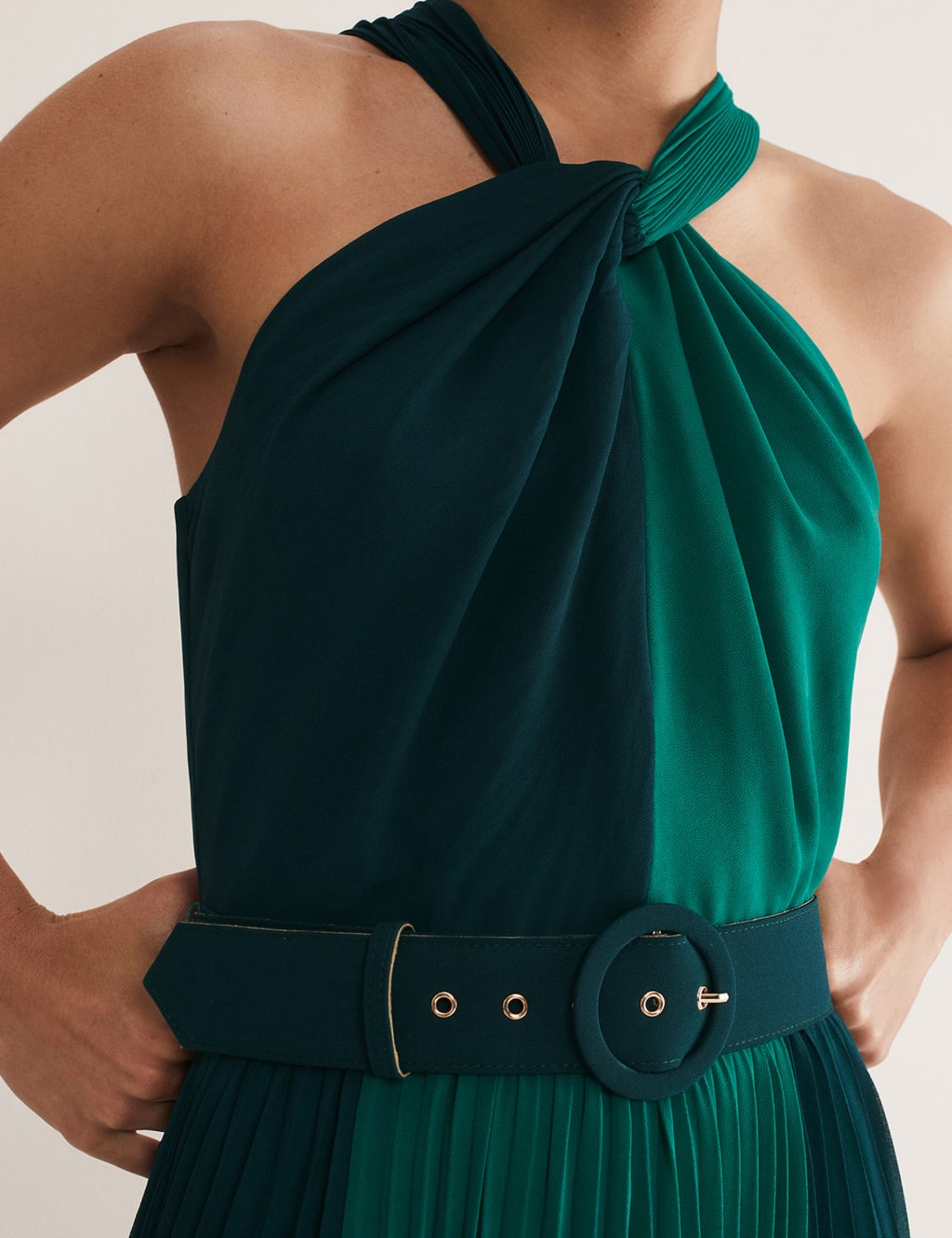 Colour Block Pleated Midi Waisted Dress image 5