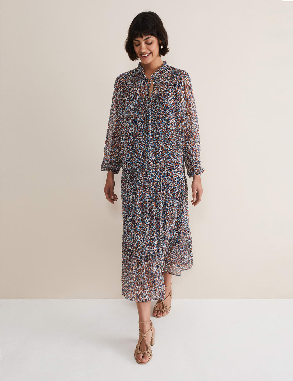 Chiffon Printed V-Neck Midi Tea Dress image 1