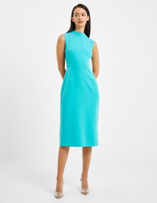 French Connection Womens Crepe High Neck Midi Tailored Dress - 10 - Teal, Teal