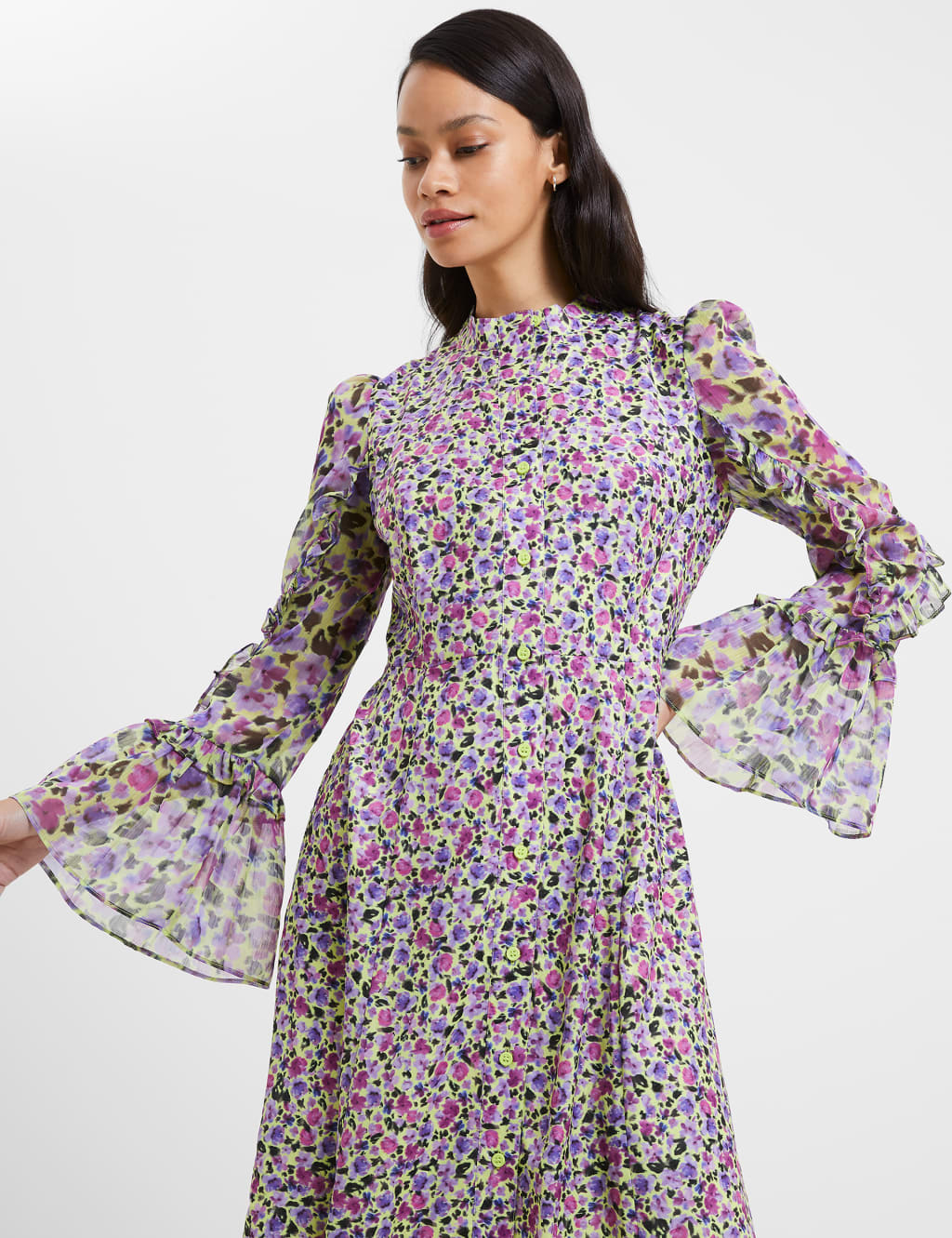 Floral High Neck Ruffle Midi Tea Dress image 3