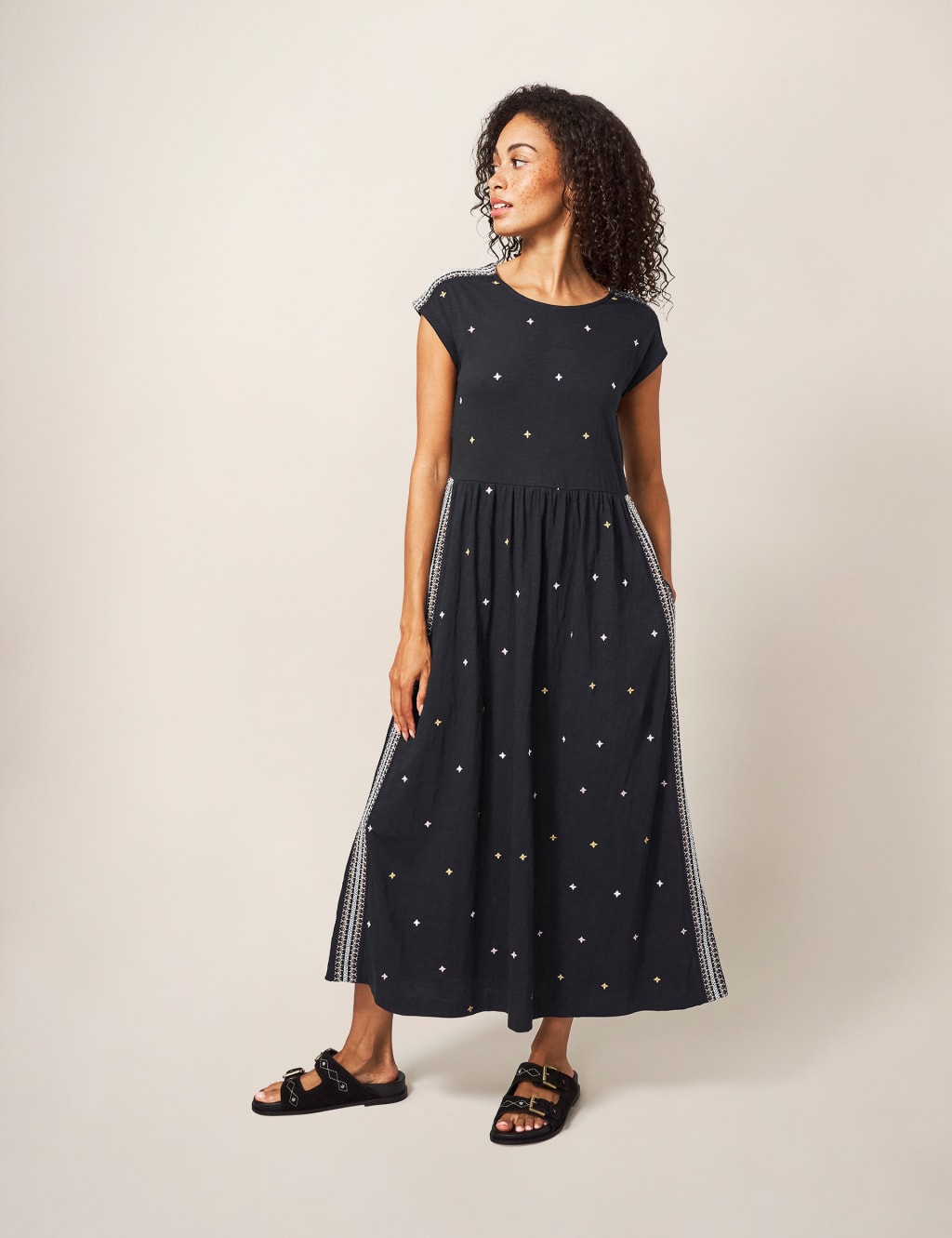 Pure Cotton Embroidered Midi Tea Dress image 1