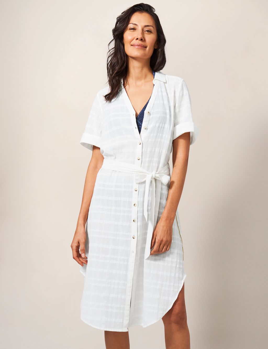 Pure Cotton Checked Midi Shirt Dress image 1