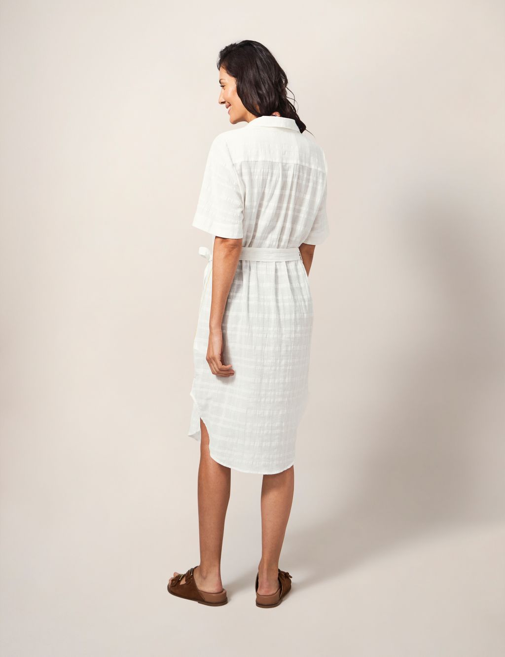Pure Cotton Checked Midi Shirt Dress image 2