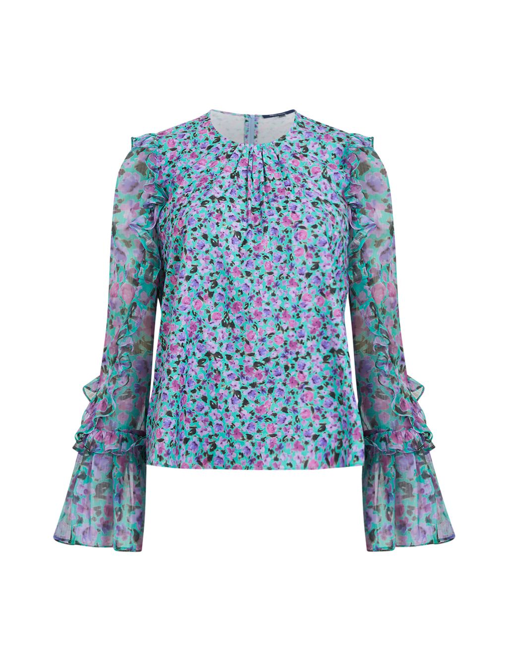 Floral Round Neck Frill Detail Blouse image 2