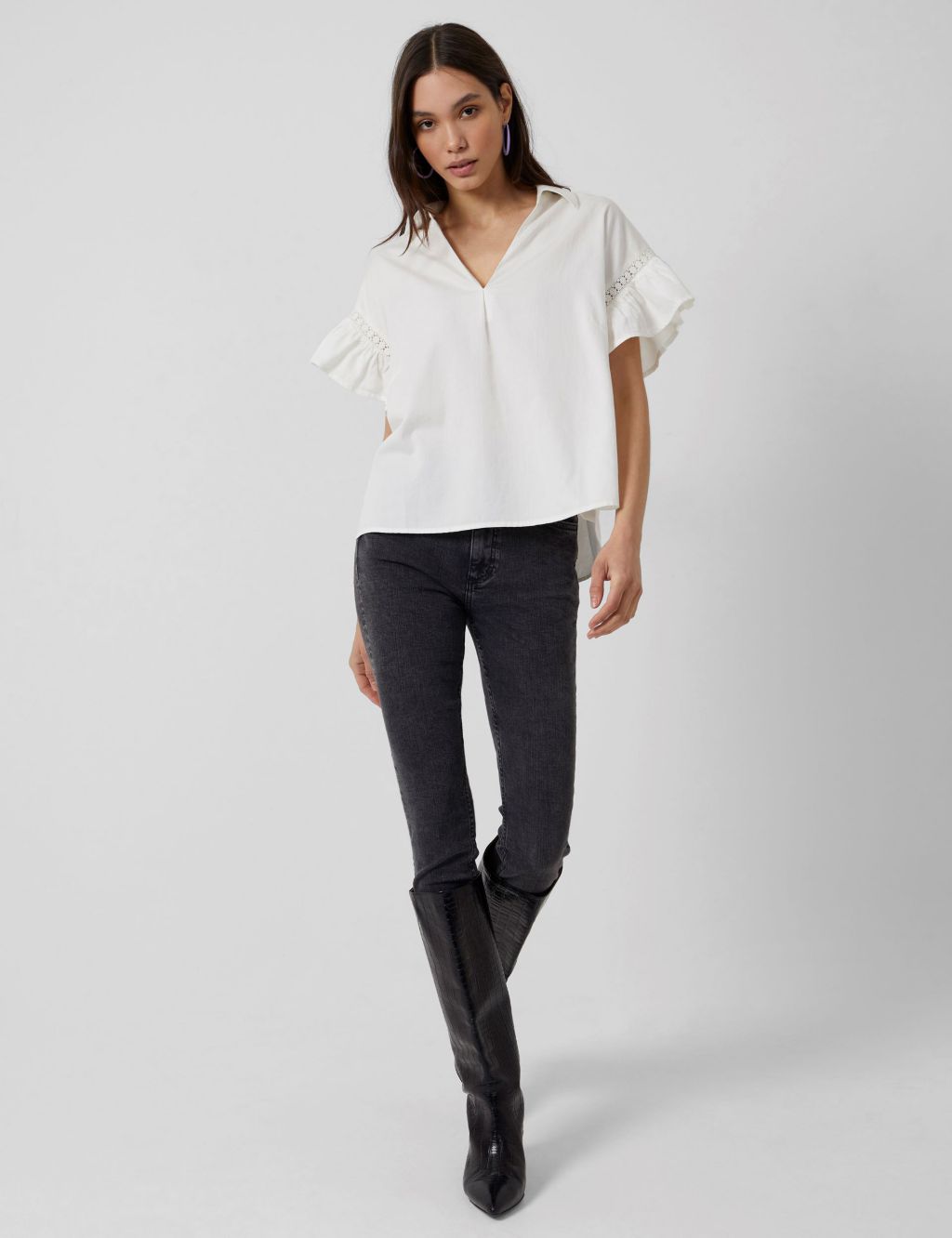 Pure Cotton Collared Frill Sleeve Shirt image 1