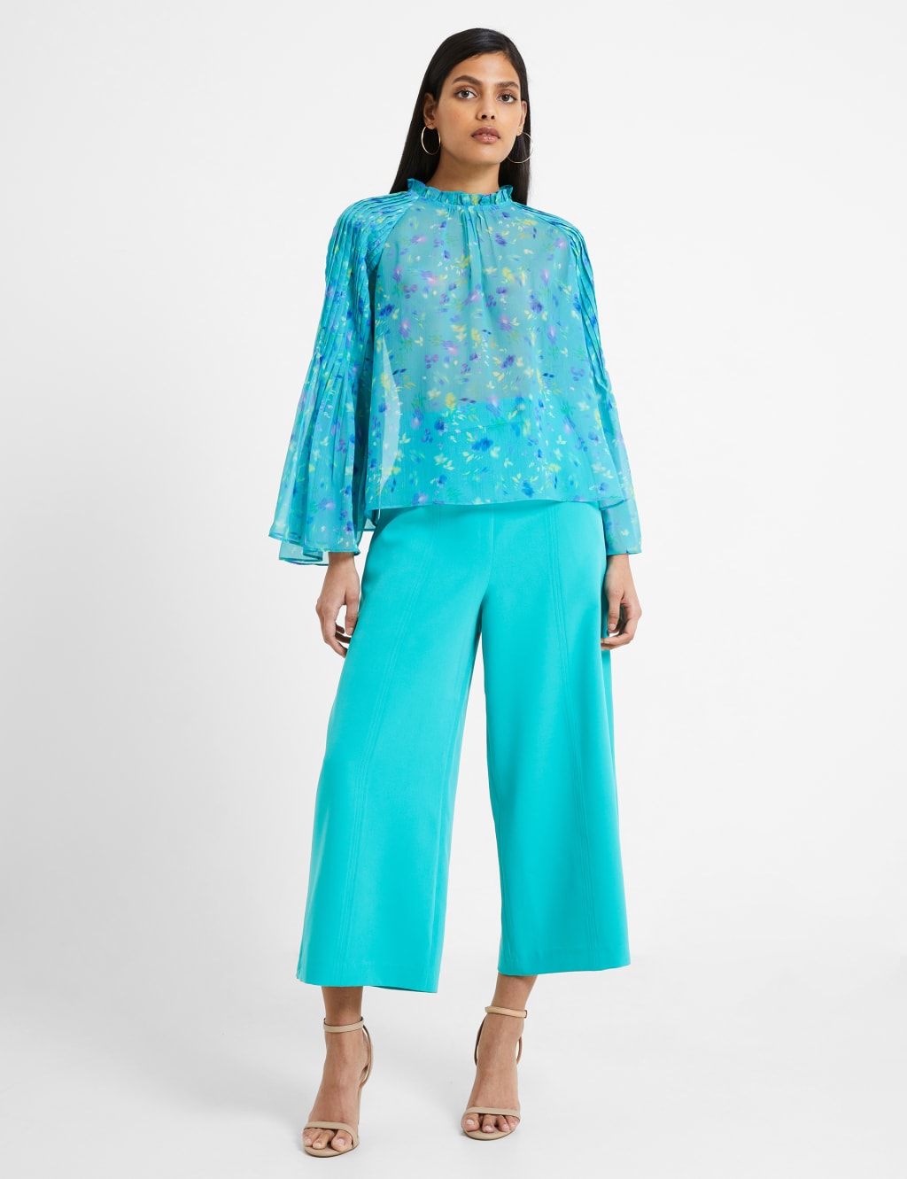 Floral High Neck Angel Sleeve Blouse image 3