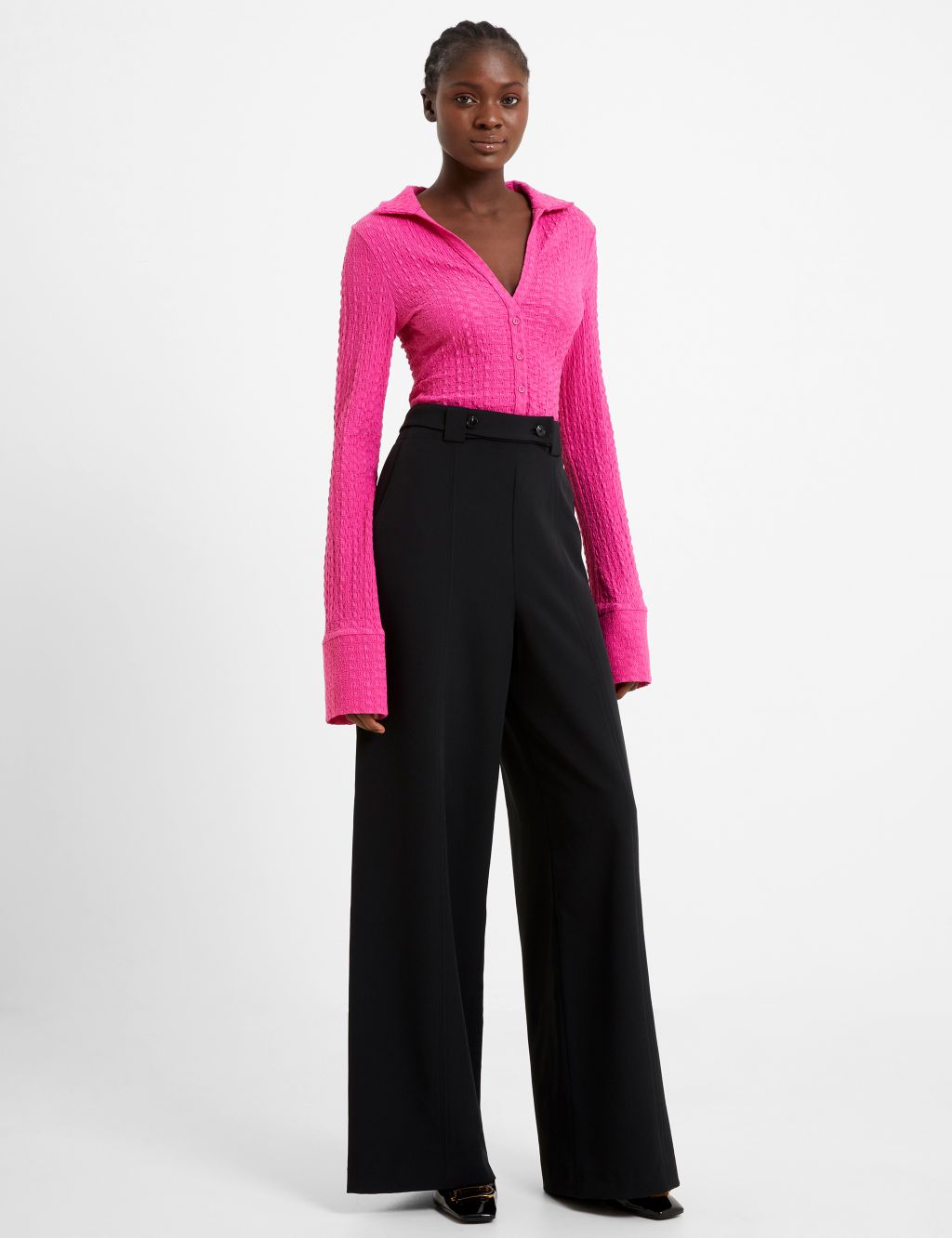 Crepe Belted Wide Leg Trousers