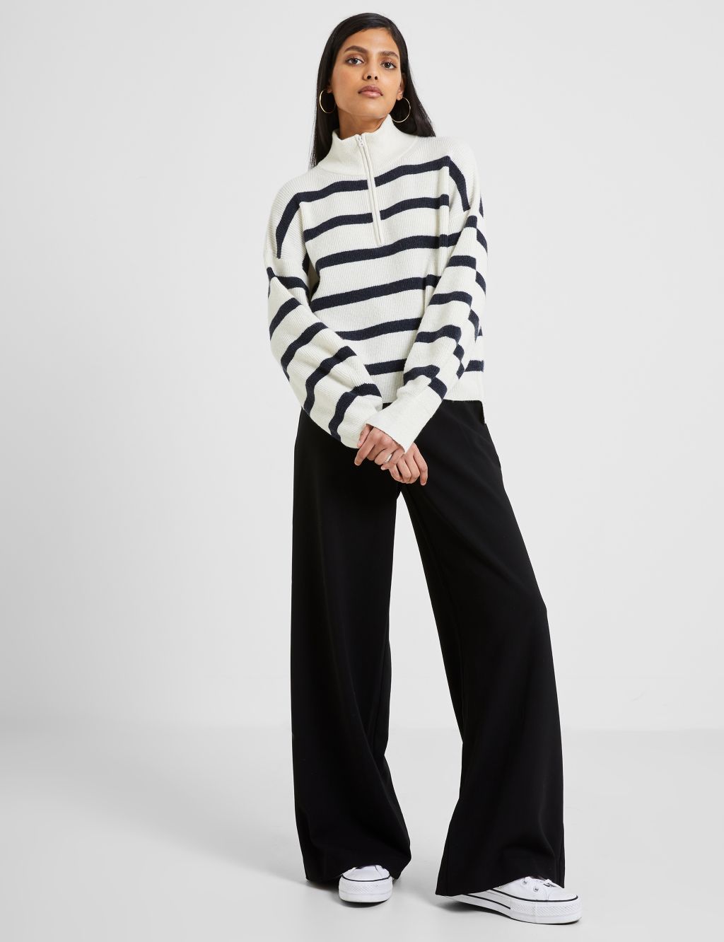 Striped Ribbed Half Zip Jumper with Wool image 1