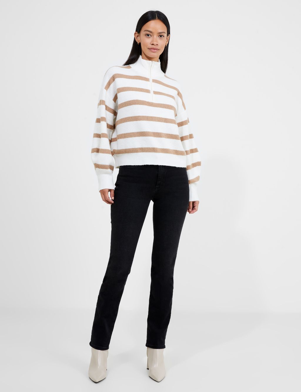 Striped Ribbed Half Zip Jumper with Wool