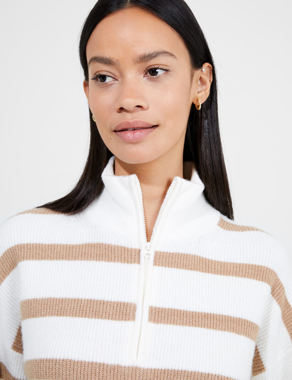 Striped Ribbed Half Zip Jumper with Wool image 3