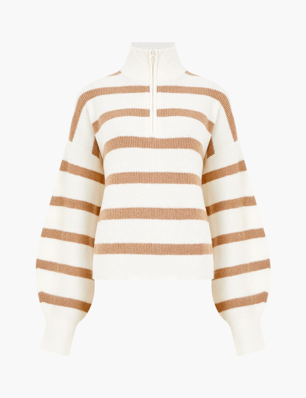Striped Ribbed Half Zip Jumper with Wool image 2
