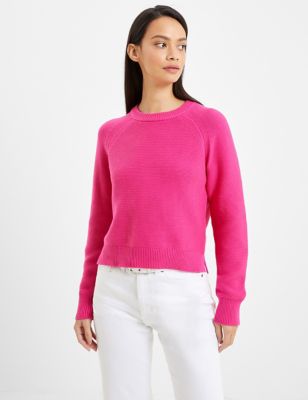 French Connection Womens Pure Cotton Crew Neck Split Hem Jumper - Pink, Pink