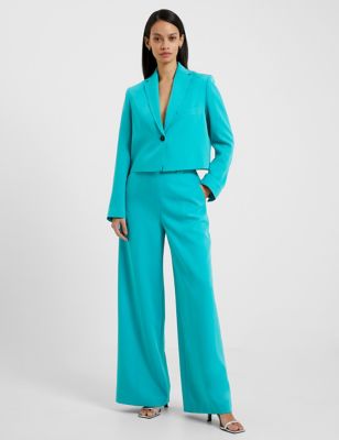 French Connection Womens Crepe Tailored Cropped Blazer - XS - Teal, Teal