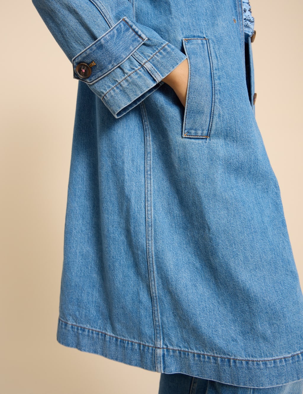 Denim Collared Longline Coat image 5
