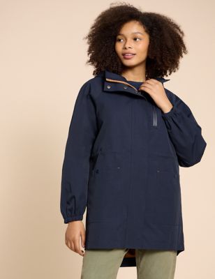White Stuff Womens Cotton Rich Waterproof Hooded Raincoat - 6 - Navy, Navy